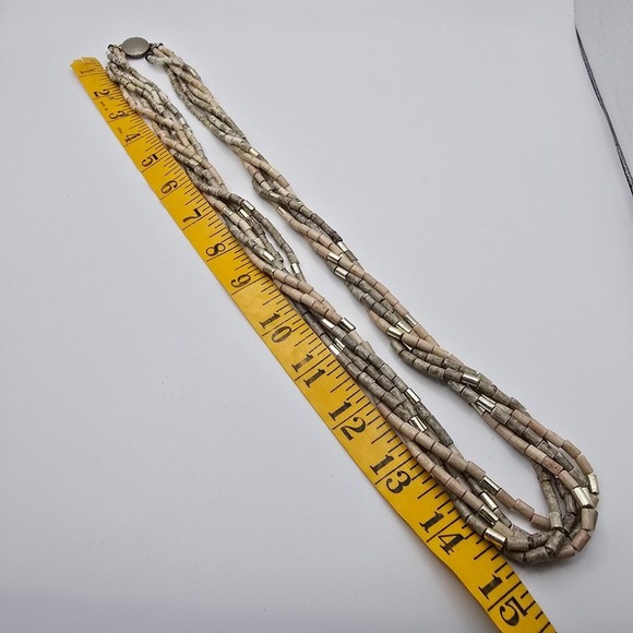 Handmade Multi-Strand Stone and Metal Bead Necklace Southwestern Boho Tribal - Picture 10 of 11